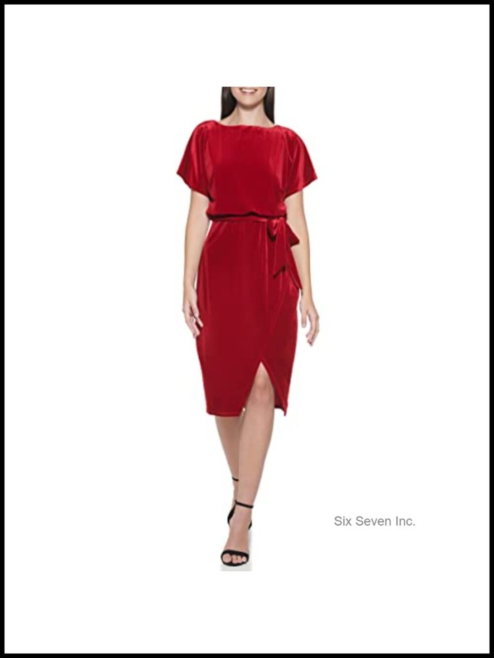 Kensie Short Sleeve Tie Waist Midi Dress Velvet